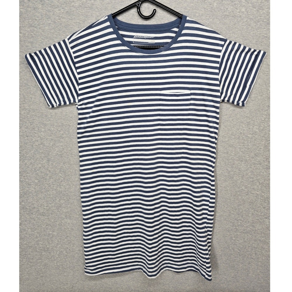 Eddie Bauer Womens Blue White Striped Pocket T-Shirt Dress Small Short Sleeve